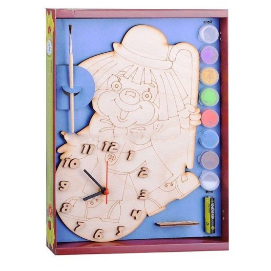 Часы с циферблатом под роспись «Клоун» с красками