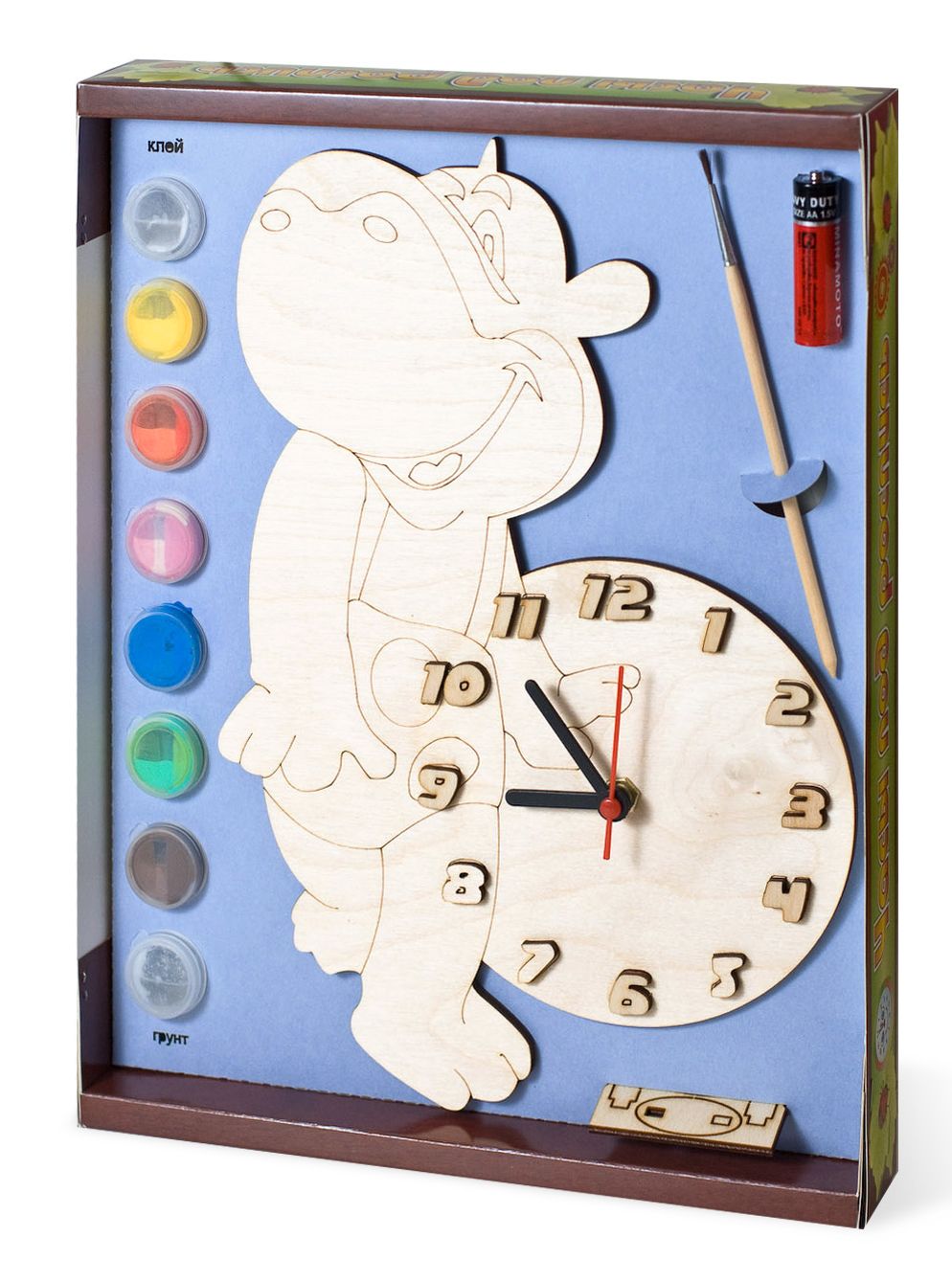 Часы с циферблатом под роспись «Кот и Сова на лодке» с красками