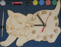 Часы с циферблатом под роспись «Кошка» с красками