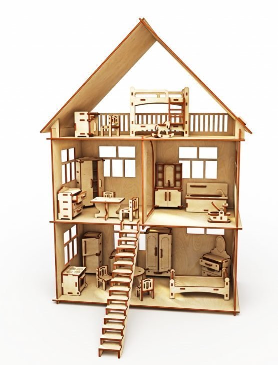 Конструктор-кукольный домик ХэппиДом «Коттедж с мебелью» из дерева