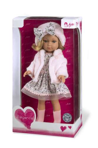 Arias ELEGANCE кукла виниловая 36 см. в платье шапочке ботиночках